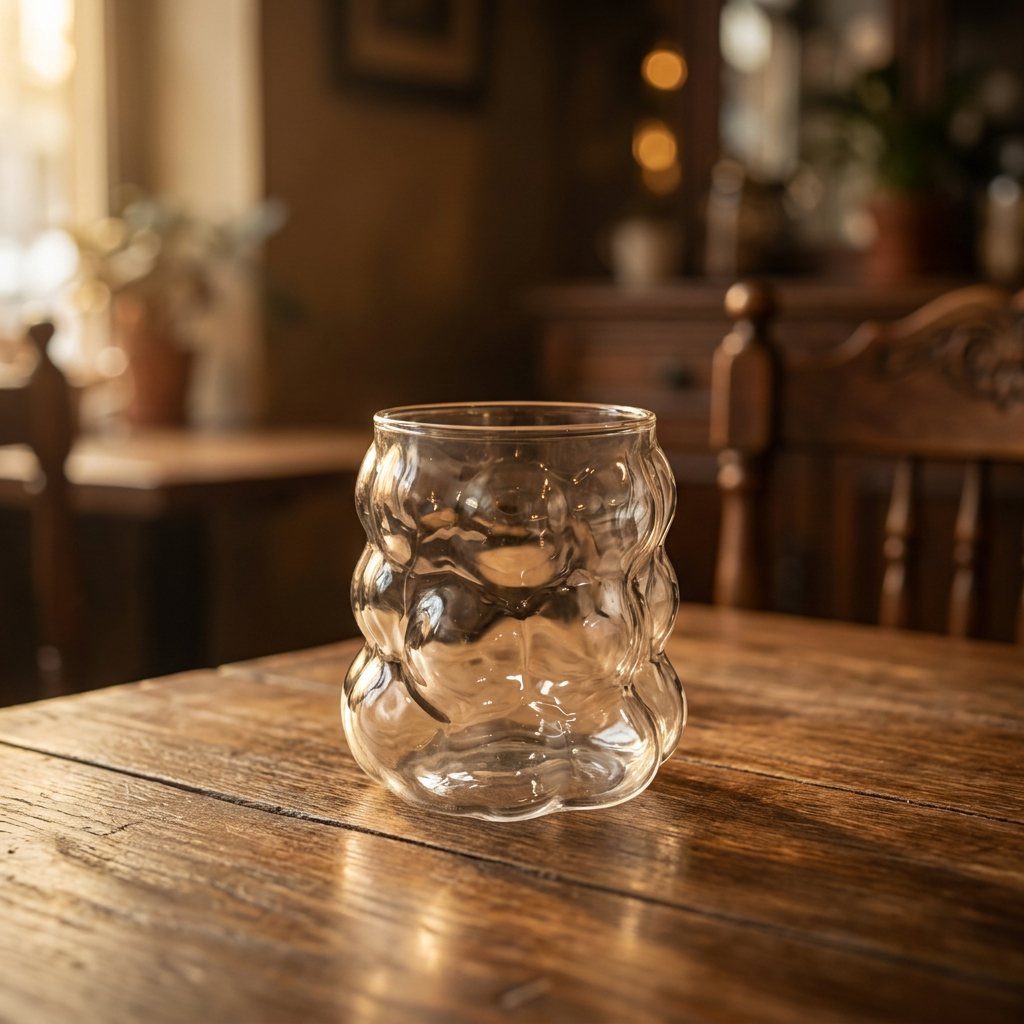 Bump Cup glass tumbler on a wooden table